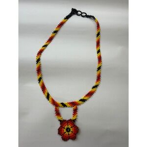 Handmade Beaded Statement Artisanal Necklace  German Flag Colors